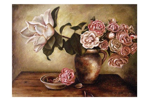 Framed Magnolia with Roses I Print
