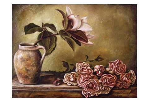 Framed Magnolia with Roses II Print