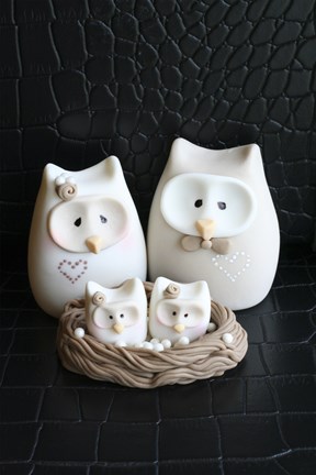Framed Owl Family Taupe Print