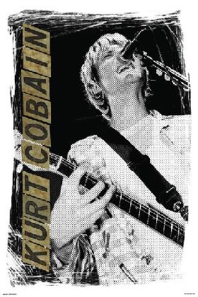 Framed Kurt Cobain - Singing B/W Print