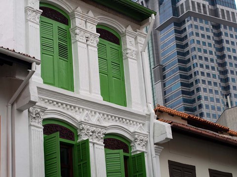 Framed Modern Buildings and Older Ones in Singapore Print