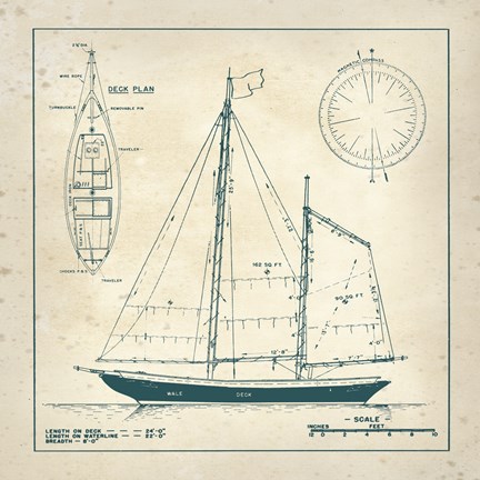 Framed Nautical Blueprint III Print