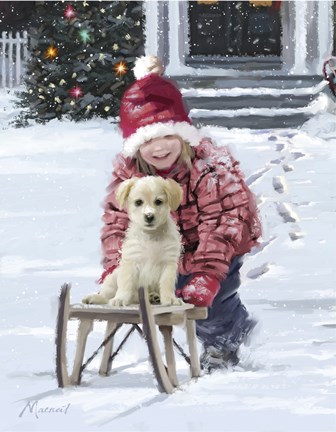 Framed Girl And Puppy Print