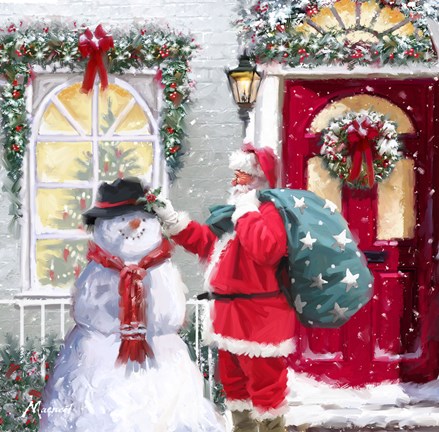 Framed Santa And Snowman 2 Print
