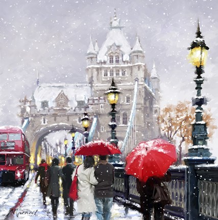 Framed Tower Bridge In Snow Print