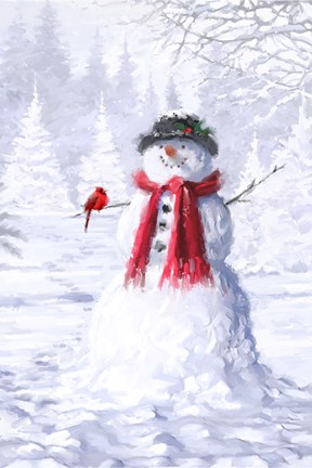 Framed Snowman With Cardinal Print