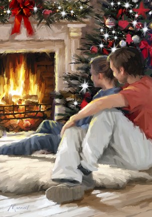Framed Couple By Fire 2 Print