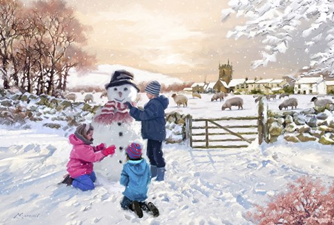 Framed Children With Snowman Print