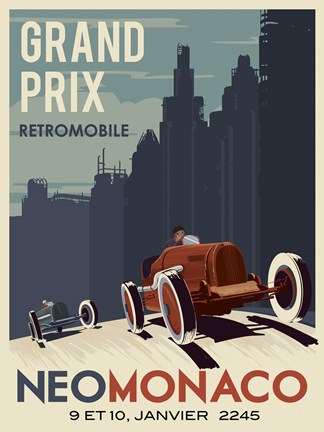 Framed Vintage Car Race Print