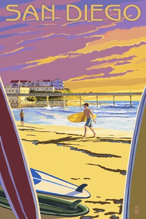 Framed San Diego Beach Ad Print