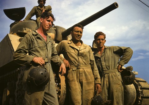 Framed Tank Crew leaning on M-4 tank, Ft. Knox, KY Print