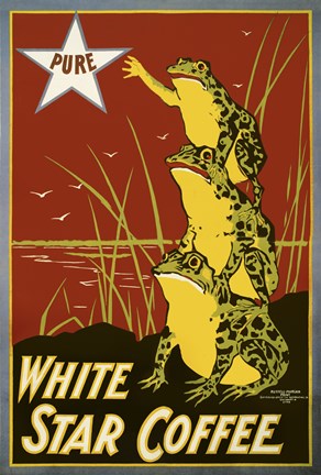 Framed Pure White Star Coffee, Frogs Print