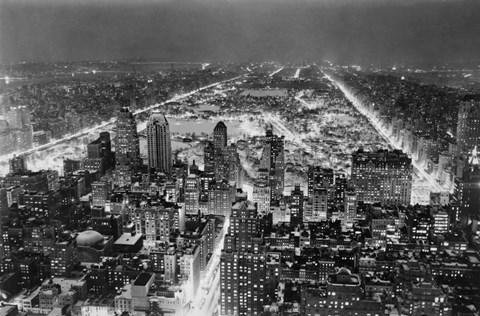 Framed Aerial View of New York City, at Night Print