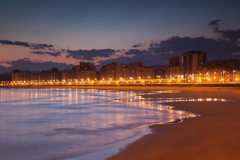 Framed Buildings On Playa de San Lorenzo Beach, Gijon, Spain Print