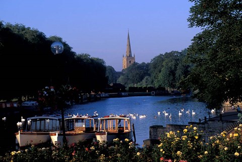 Framed Holy Trinity Church and Barges on River Avon, Stratford-on-Avon, England Print