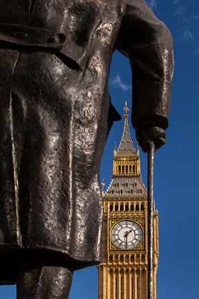 Framed Winston Churchill statue, Big Ben, London, England Print