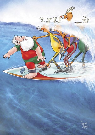 Framed Surfin&#39; Santa Print