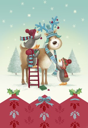 Framed Penguin and Deer Christmas Prep Print