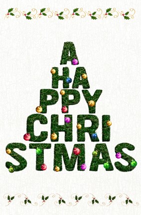 Framed Happy Christmas Text Tree Print