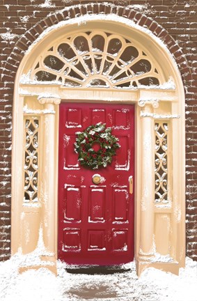 Framed Red Door and Christmas Wreath Print