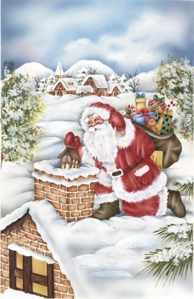 Framed Santa&#39;s Gift Bag At The Chimney Print