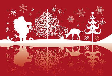 Framed Red and White Santa and Deer Silhouette Print