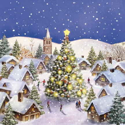 Framed Village Christmas Tree Meet Print