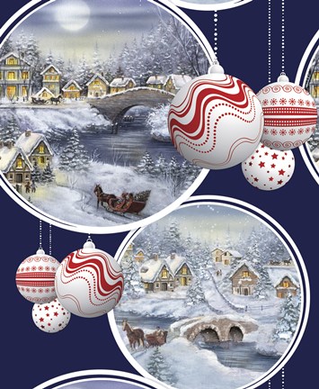 Framed Holiday Scene and Ornaments Print