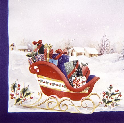 Framed Santa&#39;s Sleigh With Village Print