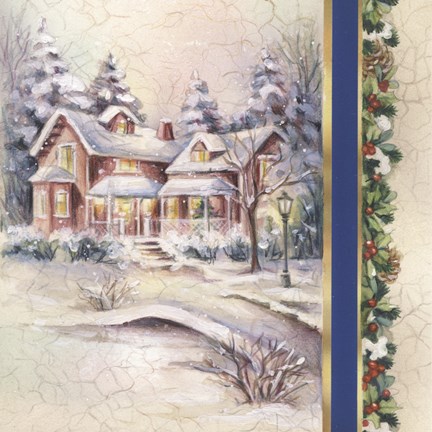 Framed Winter House With Snow and Mistletoe Print