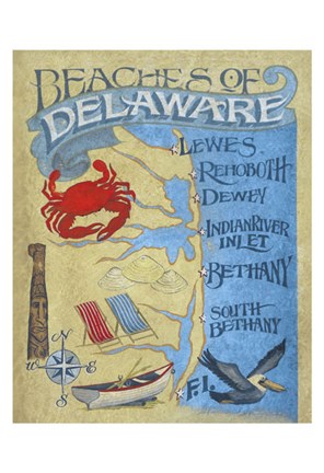 Framed Delaware Beach Map Print