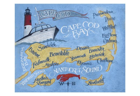 Framed Cape Cod Beach Map Print