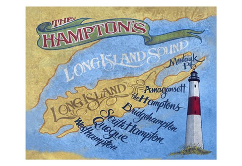 Framed Hamptons Beach Map Print