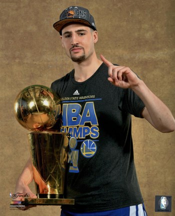 Framed Klay Thompson with the NBA Championship Trophy Game 6 of the 2015 NBA Finals Print