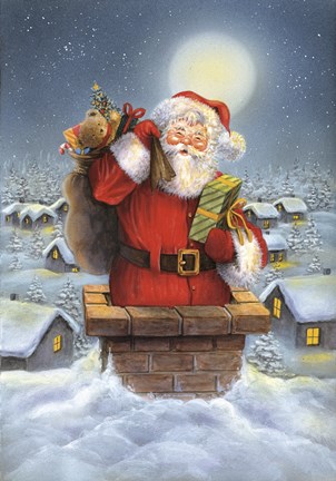 Framed Santa Down The Chimney Print