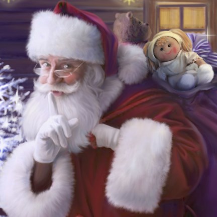 Framed Shhh Santa&#39;s Doll And Bear Print