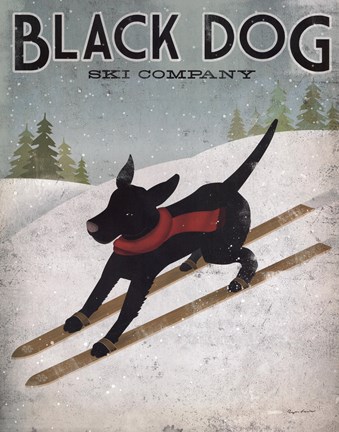 Framed Black Dog Ski Print