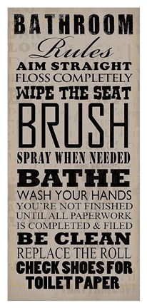 Framed Bathroom Rules (Black on Beige) Print