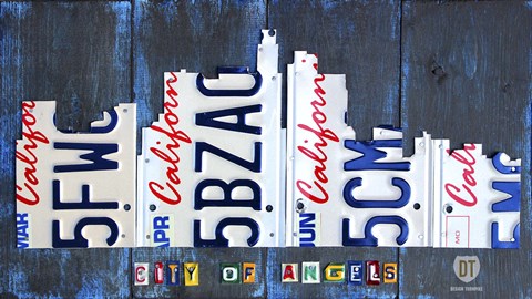 Framed Los Angeles Skyline License Plate Art Print