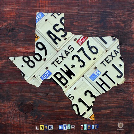 Framed Texas License Plate Map Large Print