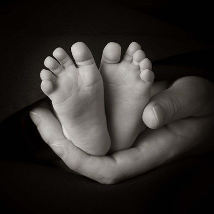 Framed Baby Feet In Hand I Print