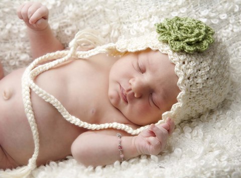 Framed Baby White Cap Green Flower Print