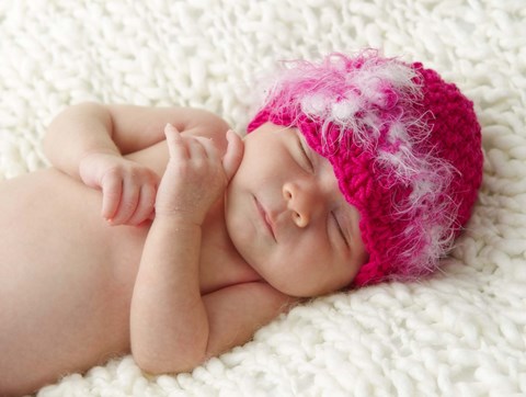 Framed Baby In Pink Fuzzy Hat Print