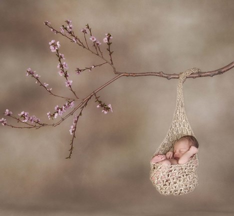 Framed Baby In Beige Knit Hammock Print