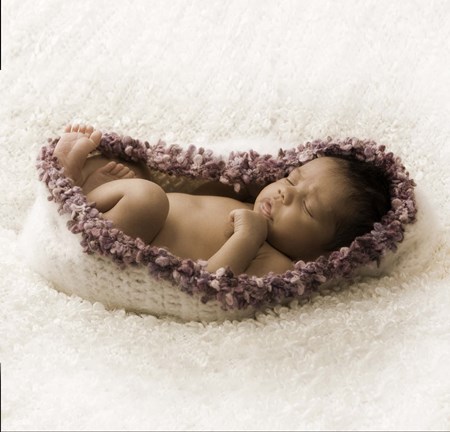 Framed Baby In Lavender And White Print