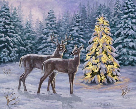 Framed White-tail Christmas Print