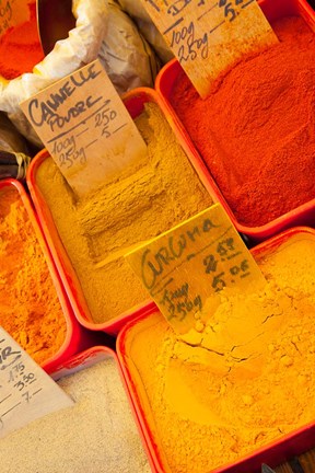 Framed Spices for Sale at a Market Print