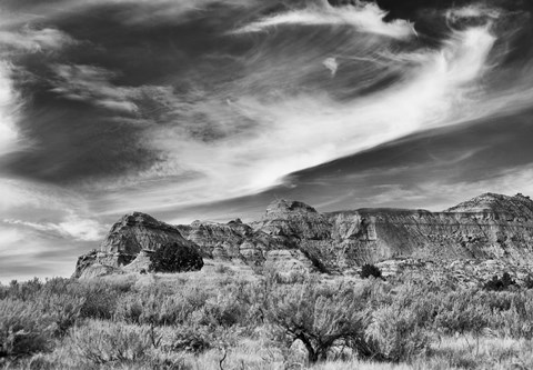 Framed Mountain Cliffs And Sky Black And White Print