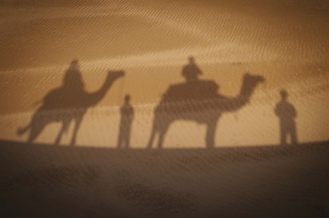 Framed Camels In Desert Silhouette Print