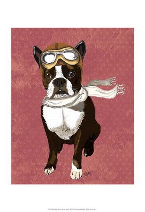 Framed Boston Terrier Flying Ace Print